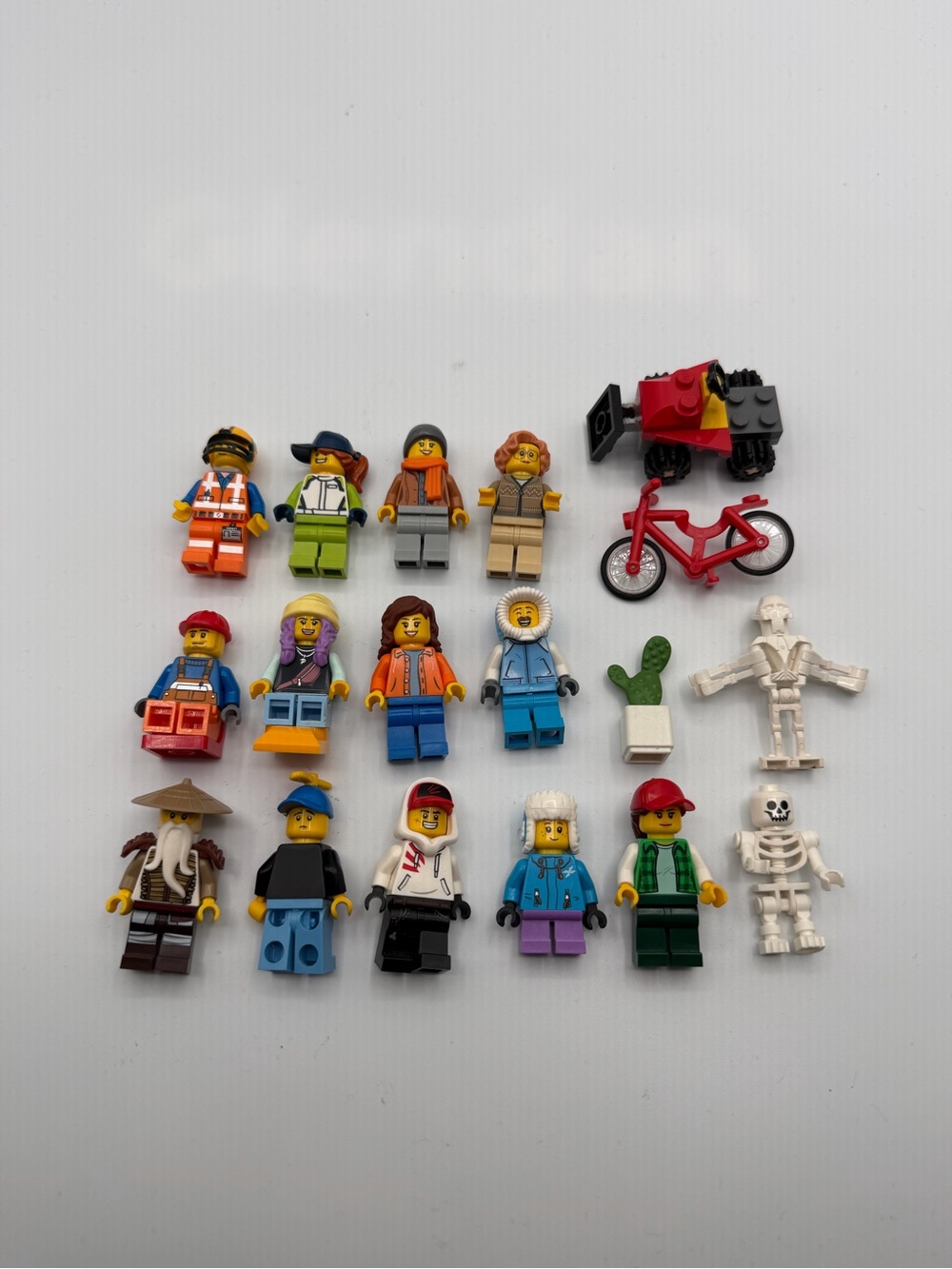 Lego Multicolor Minifigure Lot with Red Bike and Accessories
